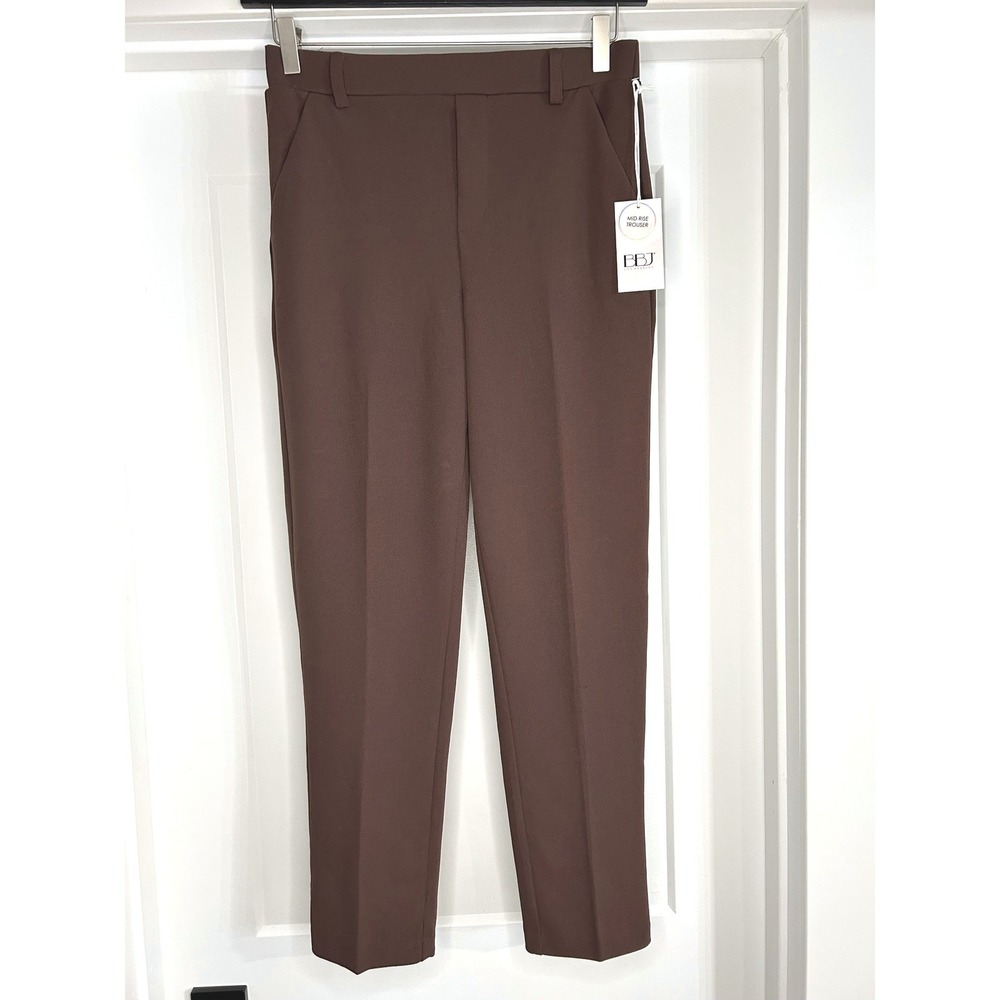 NEW BBJ Los Angeles Womens Mid Rise Trouser Pants Brown Tapered Medium Preppy
